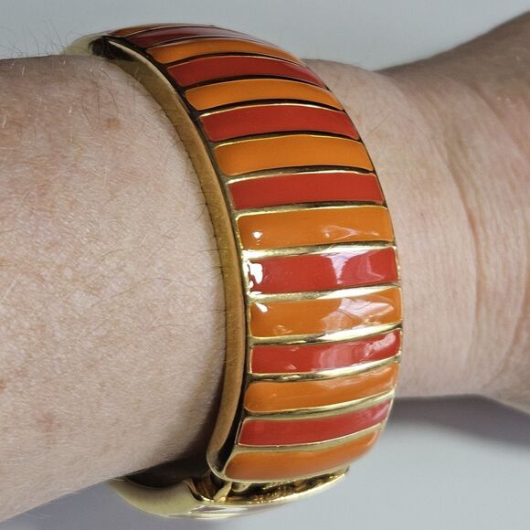 Banana Republic Jewelry - Banana Republic Orange Enamel And Gold Tone Hinged  Bangle Bracelet 6.5"